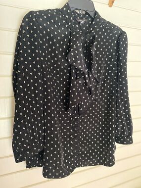 George Black Diamond-Print Ruffle-Neck Blouse